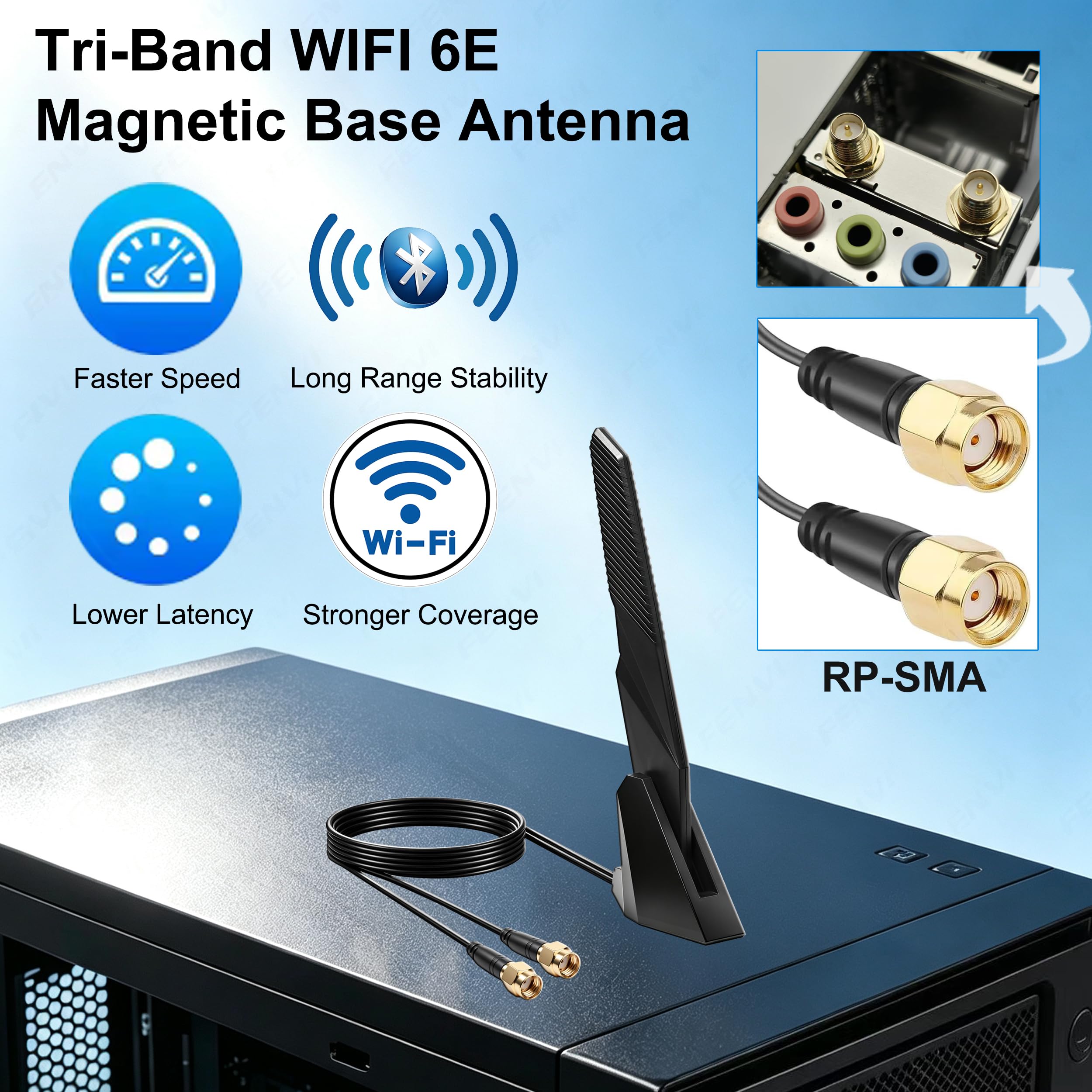 Antenne Externe WiFi 7 WiFi 6E Tri-Band avec Connecteur RP-SMA pour ASUS, Gigabyte Aorus Gaming Carte mère PCIe