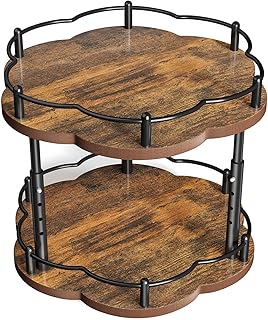 Spice Rack Lazy Susan Organizer for Cabinet, Rotating Spice Organization 2 Tier Adjustable Lazy Susan Turntable Spice Cabinet Organizer for Kitchen Countertop & Pantry, Wood 10 Inch Seasoning Storage