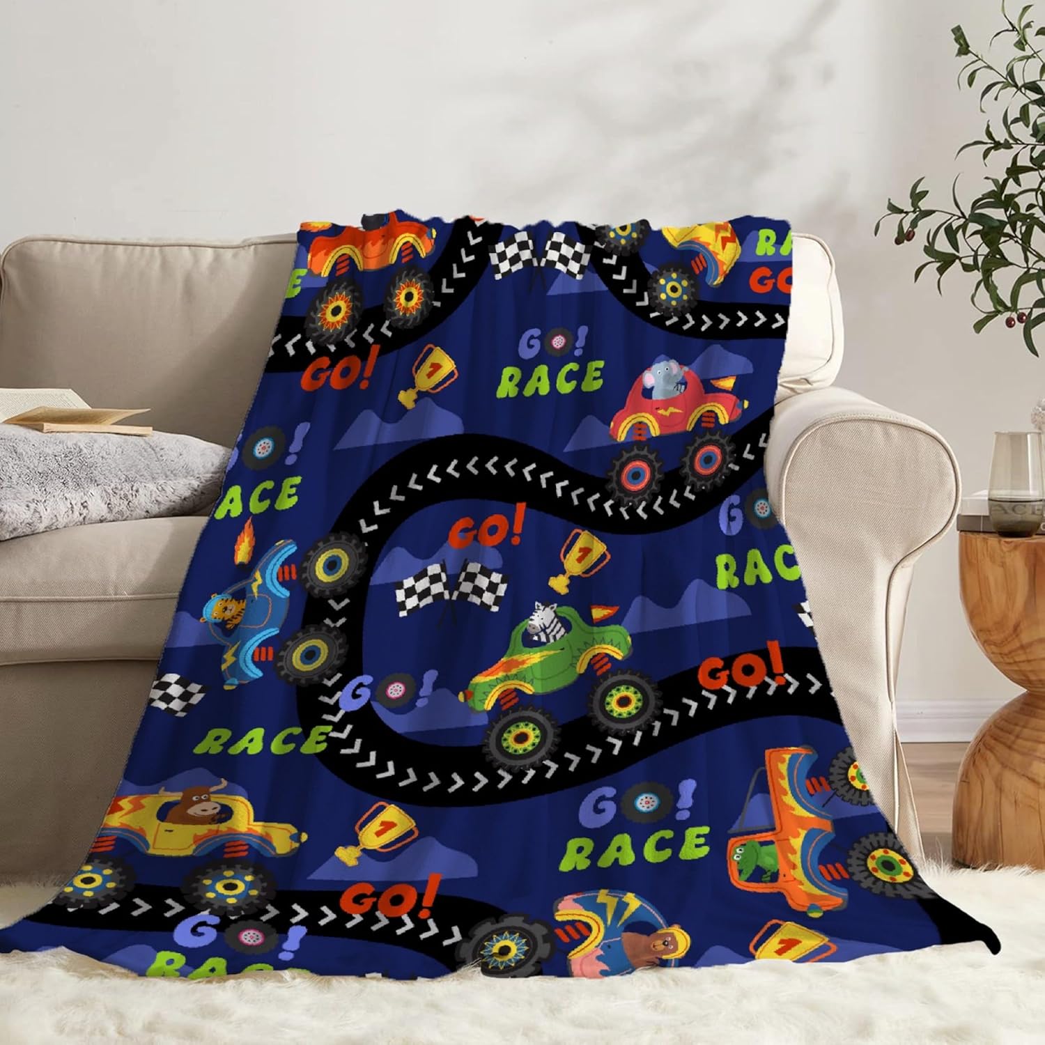 Trucks Mon-Ster Car Blanket Gifts for Girls Boys - ​Super Soft Flannel Fleece Blanket, Lightweight Microfiber Cozy Plush Blanket for Couch XL 120x90 in for Family