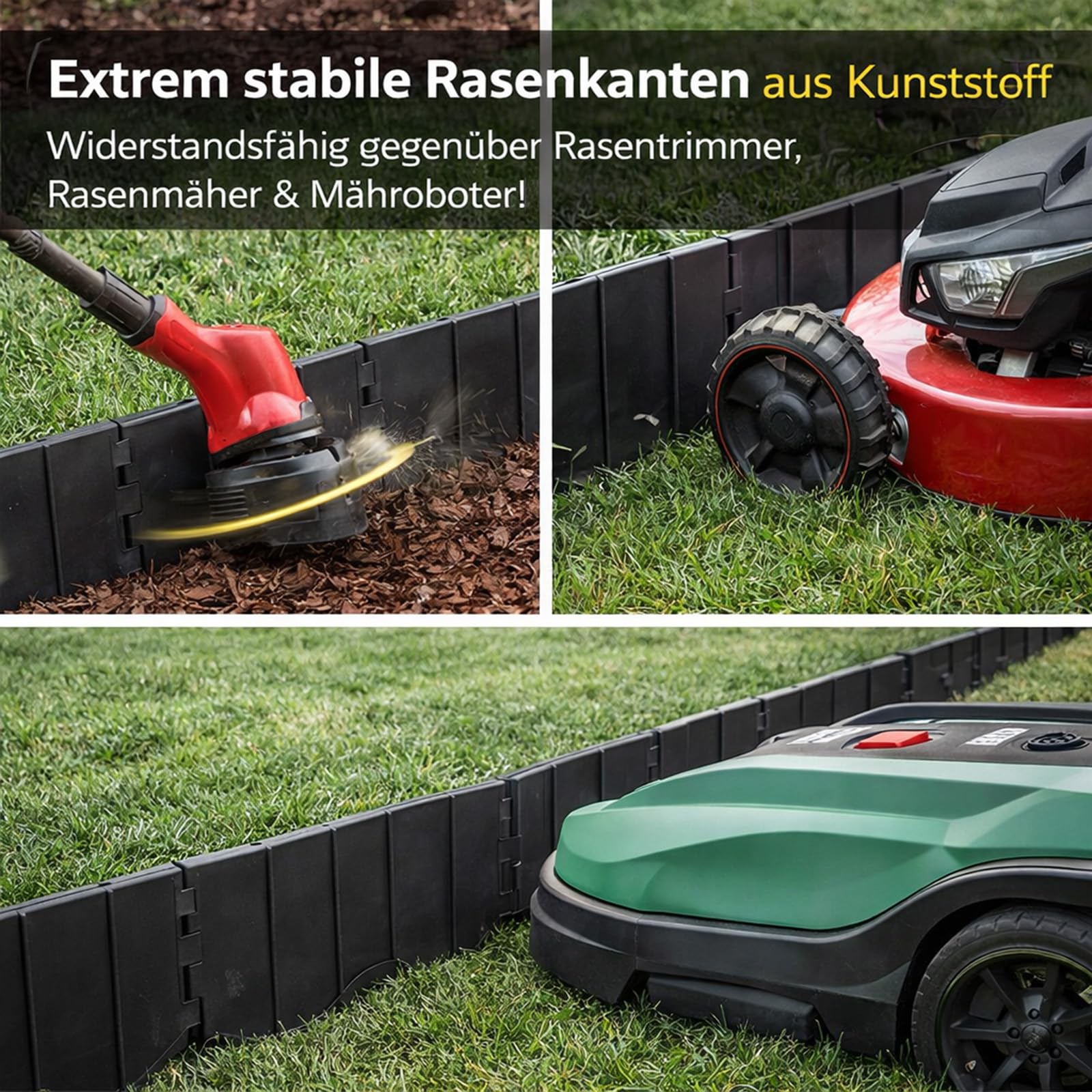 Rasenkante Kunststoff 20,6 m Beetumrandung Stecksystem Flexibel Garten | BURI, 142 Elemente, Mähkante, wetterfest, frostsicher, UV-beständig, recyceltes Material, Garten, unsichtbare Beeteinfassung