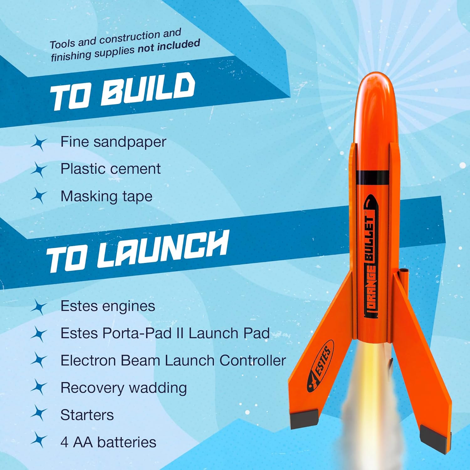 Estes 7295 Orange Bullet Rocket-Building Kit, Intermediate Flying-Rocket-Model Kit for Ages 10+