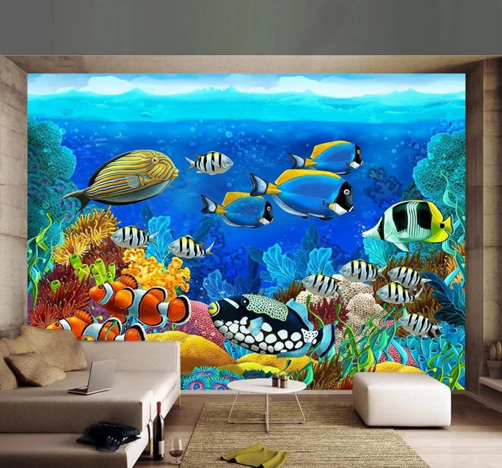 Tzxztt Cartoon Underwater World Fish Coral Aquatic Plants Modern 3D Wallpaper Premium Textured Silk Neutral Tones Material Ideal for Living Room Bedroom-350cm×256cm