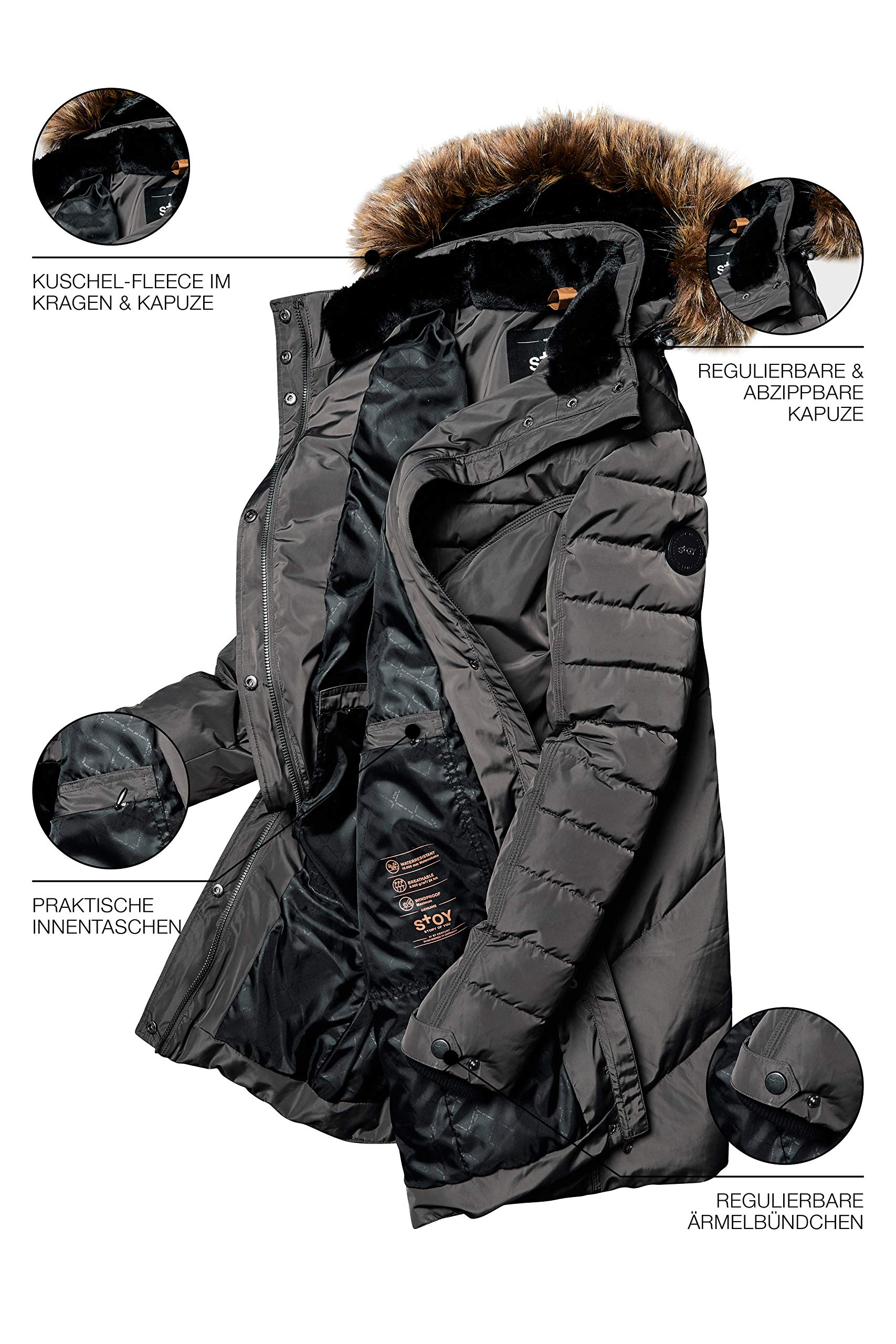 STOY Wmn Quilted Prk D Parka con aspecto de plumón con capucha desmontable Mujer