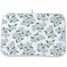 Blue Green Dish Drying Mat 18x24 Inch Vintage Floral Hydrangea Flower Drying Mat Spring Summer Absorbent Dish Drying Pad Dish Rack Drainer Mats for Kitchen Dining Counter