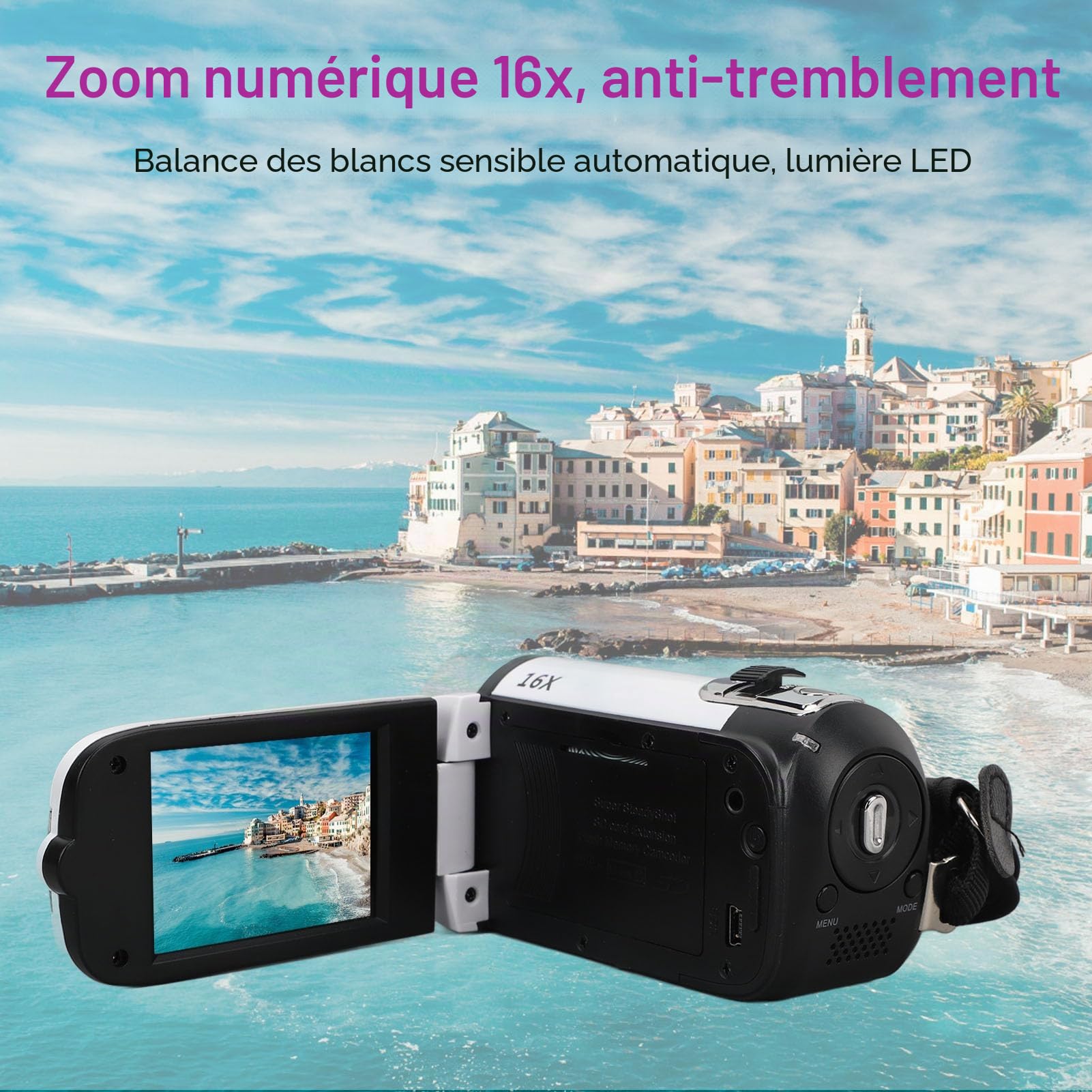 Bewinner Caméra DV 16 MP,Zoom numérique 16X, Appareil Photo 1080P avec écran LCD de 2,7 Pouces, Anti-Vibration, Selfie avec minuterie e, Enchufe européen 100-240 V