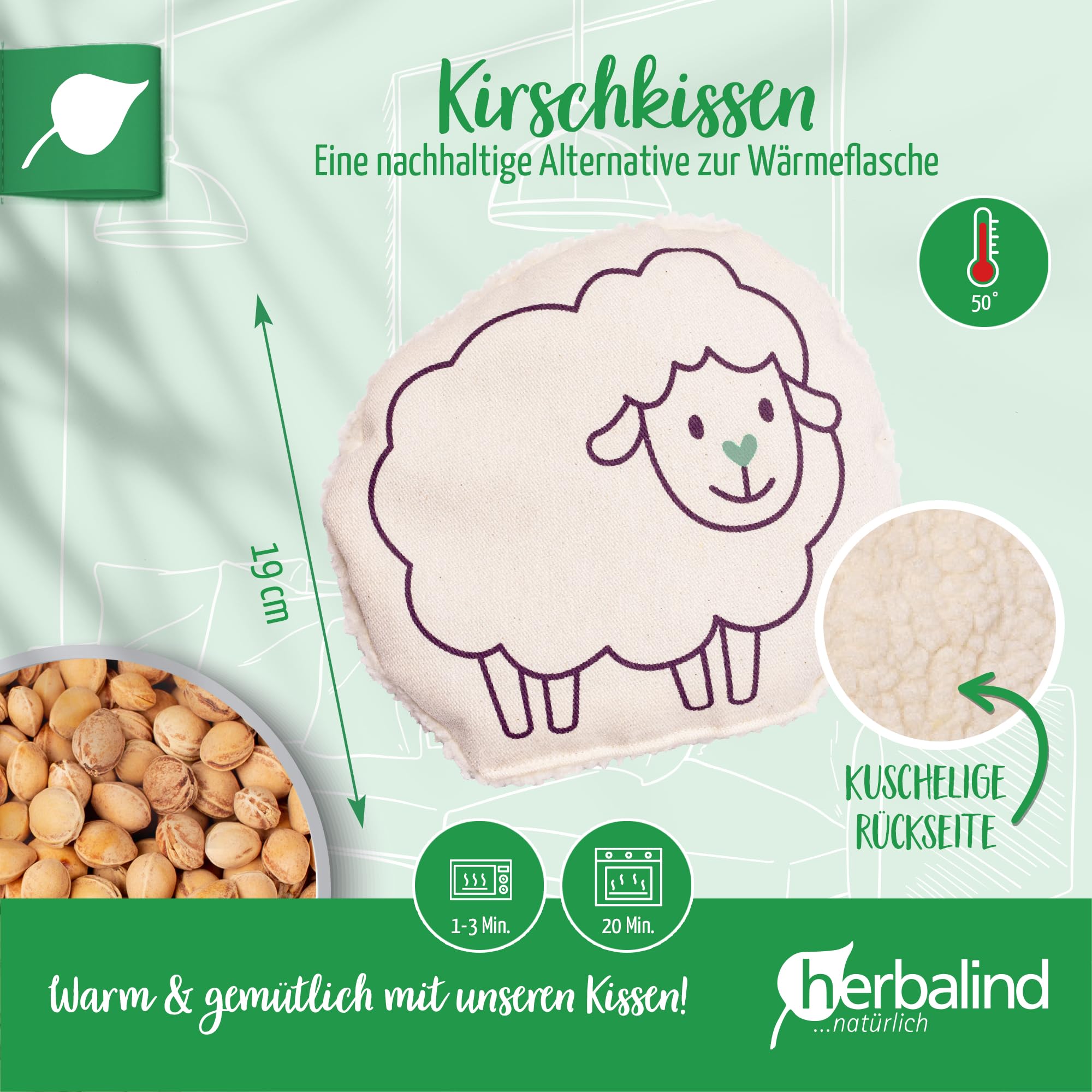 HERBALIND Kinderset 2x Kirschkernkissen für Kinder und Babys Dino & Schaf - 100% Baumwolle Plüsch Wärmekissen, wärmende Kissen 19x19 cm als Wärmflasche mit Kirschkernen
