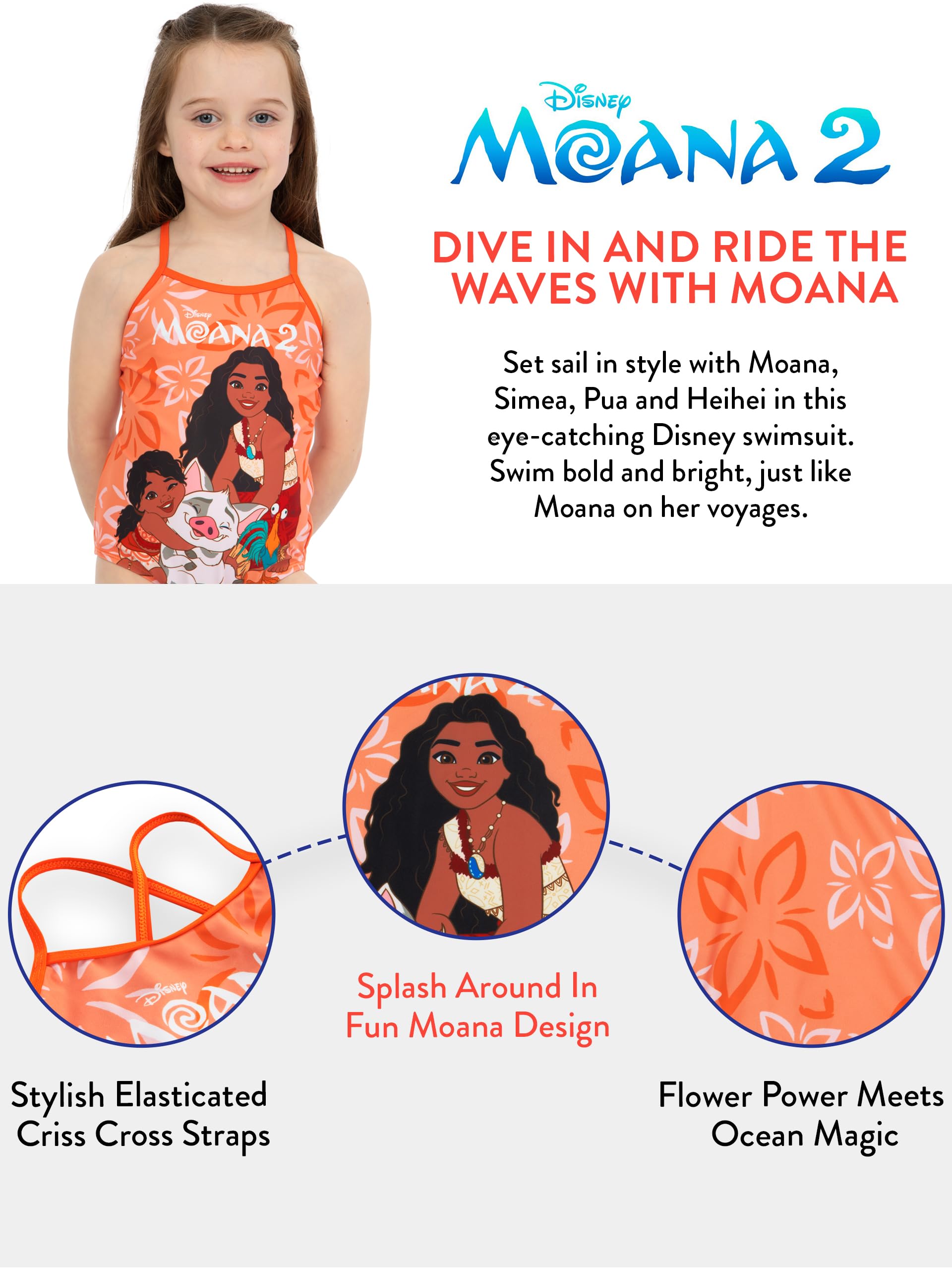 Disney Bañador Piscina Niña | Bañador Niña Vaiana 2 | Moana Bañadores Una Pieza para Niñas De Vaiana