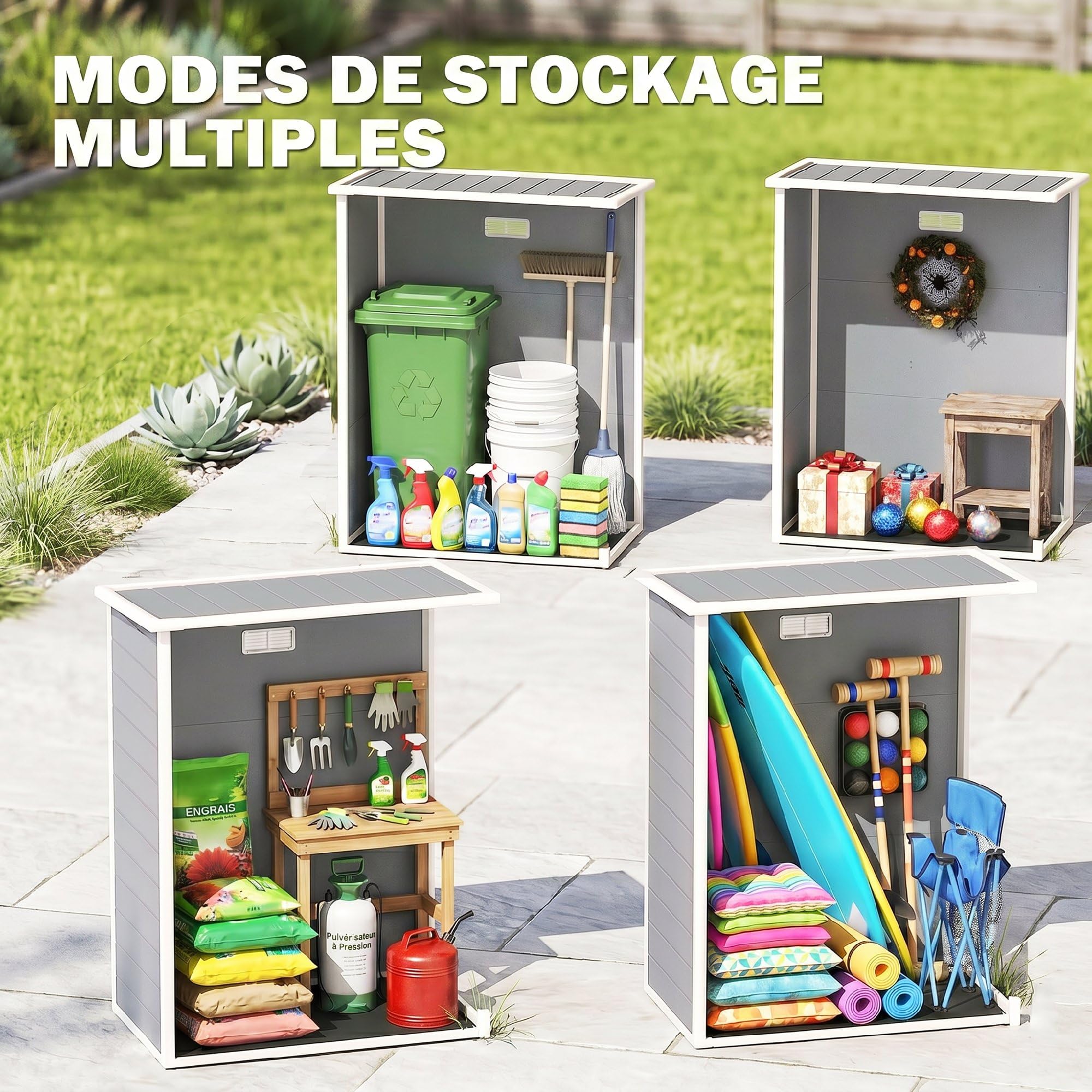 Outsunny Abri de Jardin 1,14 m² Aération Fenêtre 151L x 92l x 193H cm Gris | Cabane de Jardin pour Outils, Porte Verrouillable, Plastique