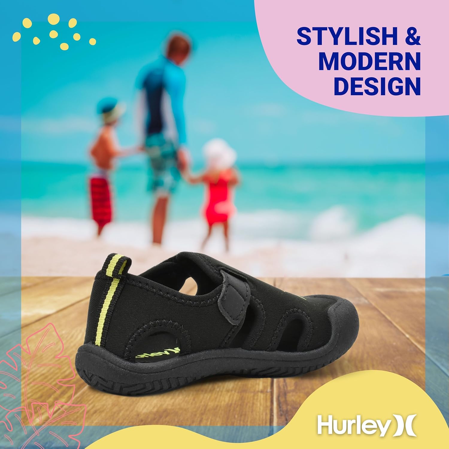 Hurley Kona Toddler Water Shoes - Beach Essentials, Girls and Boys Closed Toe Sandals, Lightweight, Breathable, Kids Water Shoes with Non-Slip Sole and Adjustable Straps, Outdoor Toddler Swim Shoes - Image 6