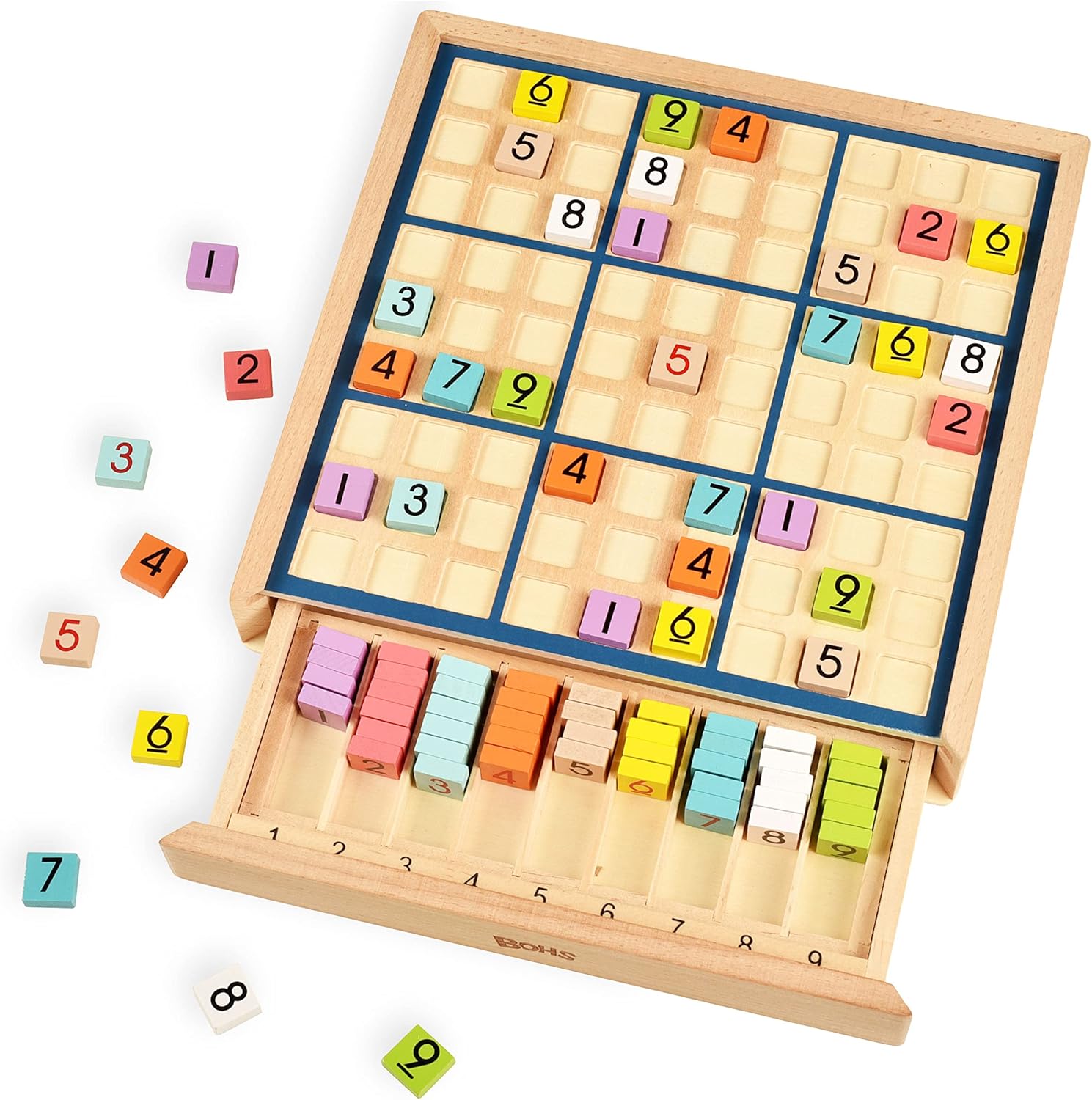 BOHS 9x9 Grid Wooden Sudoku Board Game + 3 in1 Rainbow Sudoku Game - Desktop Brain Teaser Toys