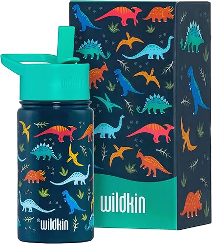 Miniatura 1 de Wildkin Botella de agua de acero inoxidable de 14 onzas para niños y niñas, cuenta con parte superior de popote y asa de transporte, tamaño ideal