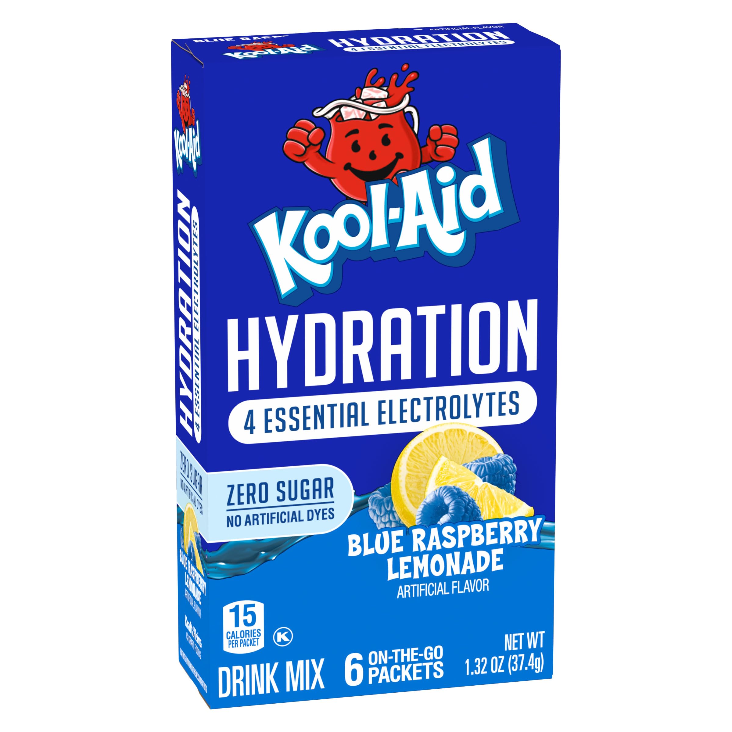 Kool-Aid Hydration Blue Raspberry Lemonade Artificially Flavored Drink Mix, 6 ct On-the-Go-Packets, 1.32 oz Box