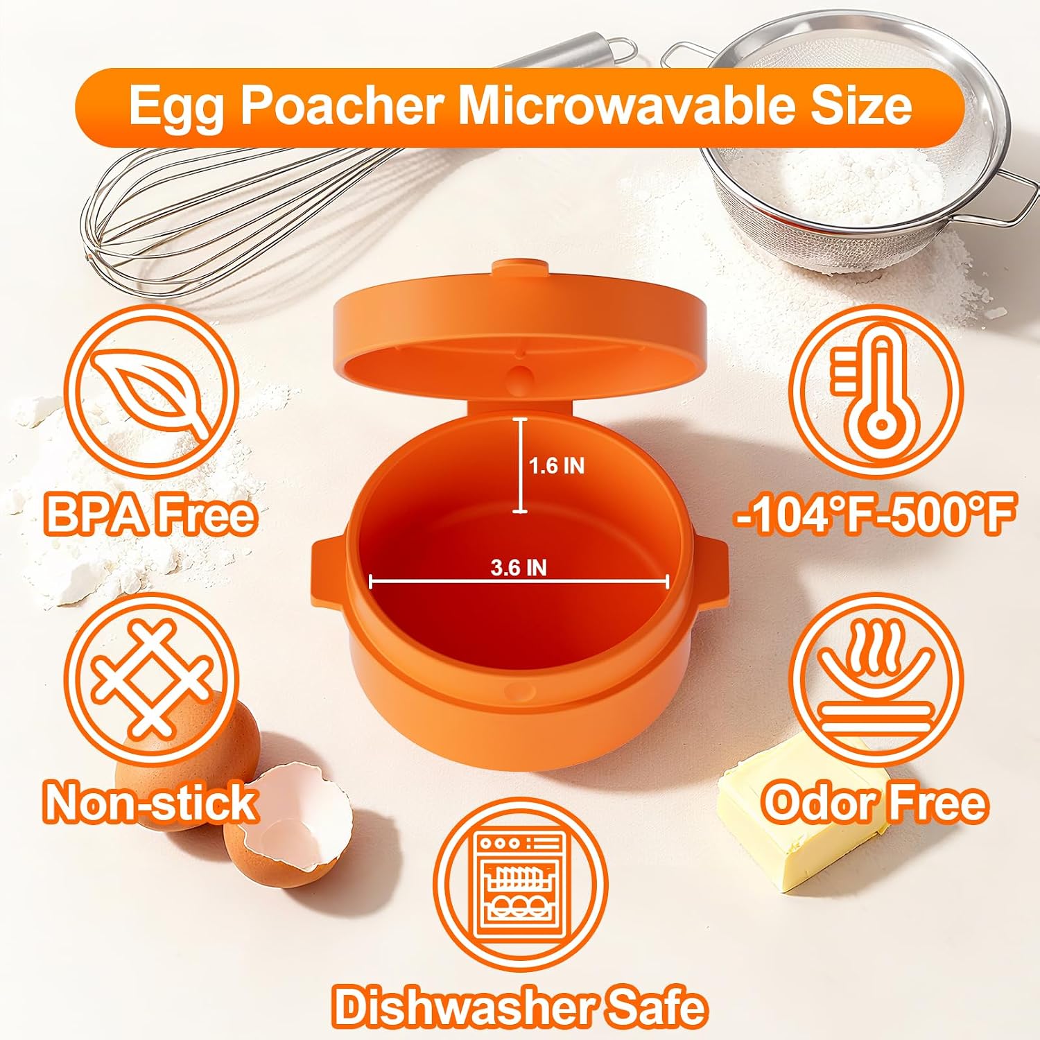Microwave Egg Cooker, Microwave Egg Maker For Breakfast Sandwich, Silicone Egg Bite Molds For Scrambled Eggs Muffins, Safe for Oven Air Fryer, Dishwasher-Safe Orange