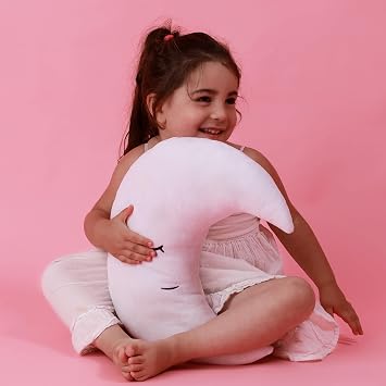 Perfectto Design Kids Moon Decorative Pillow, Stars Garland for Girls Toddler Room - Fluffy Moon, Stars Wall Decor, Soft Cute Throw Pillow for Bed, Bedroom Boho Teepee Ornament Decoration