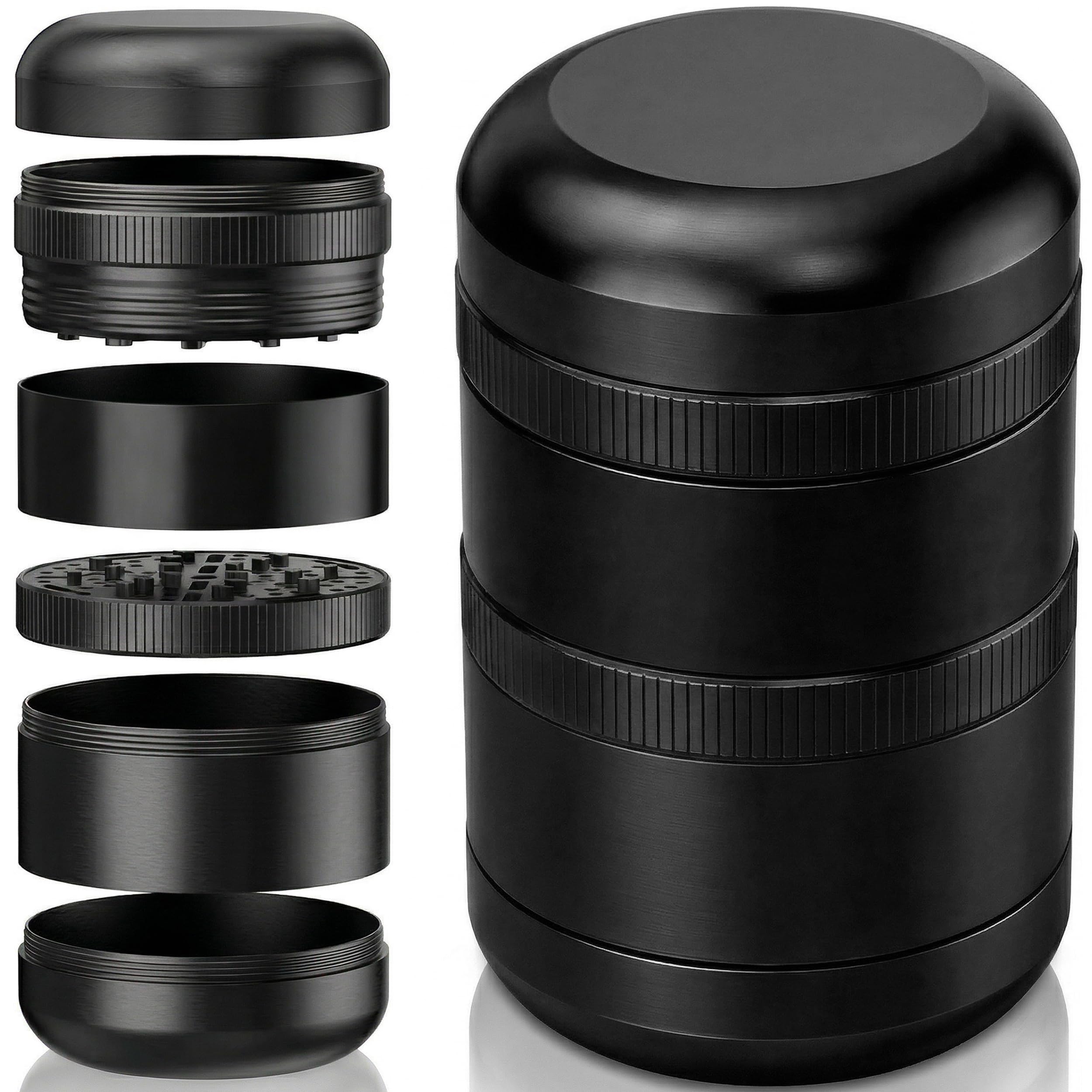 Viberium Metall Grinder Groß 60 mm - Crusher, Kräutermühle, Kräuter Zubehör Geschenk, Grind, Herb Grinder 5 teilig, XXL Cruncher Mühle Aluminium, Grinders Accessories, Grindr Gifts Set