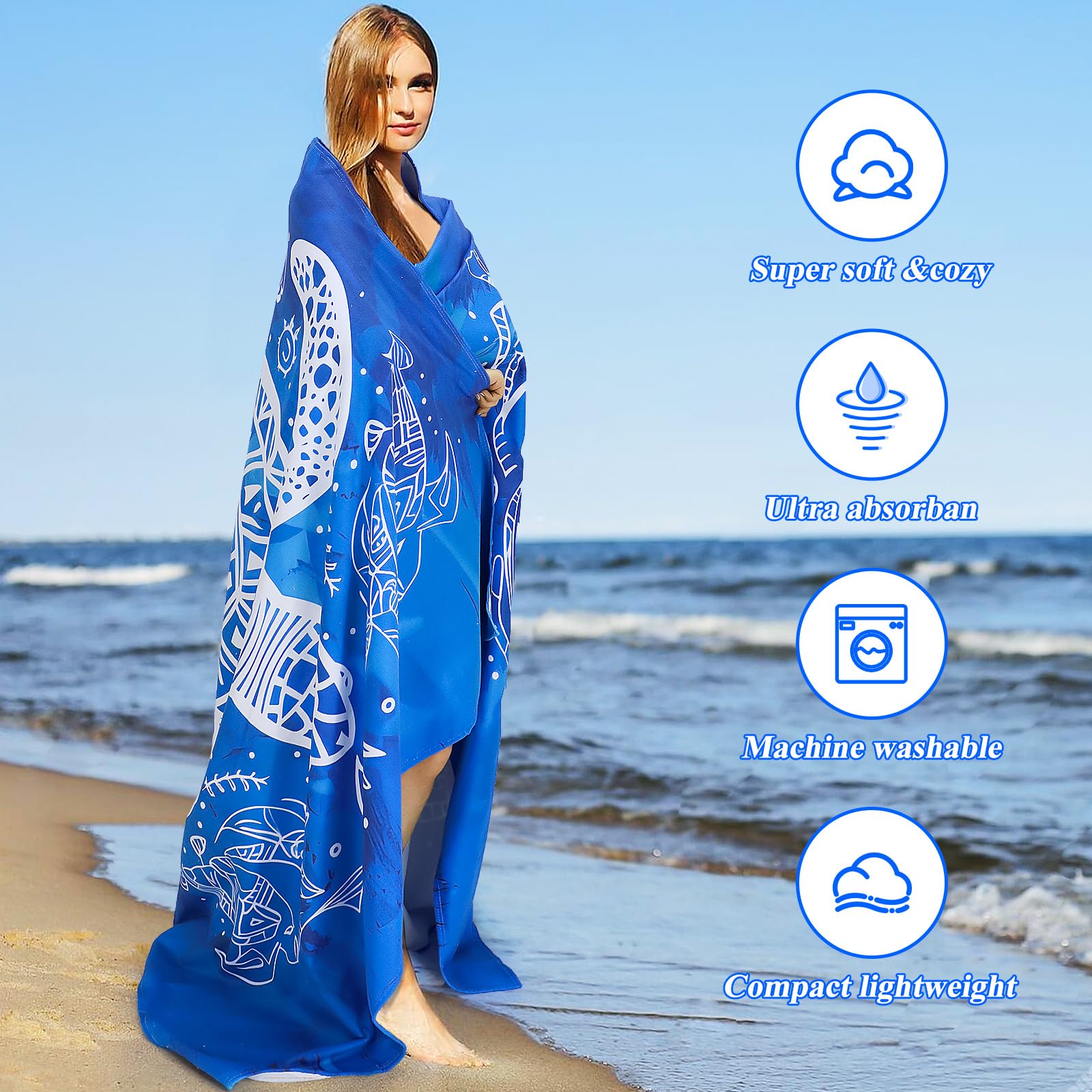 Serviette De Plage Microfibre XXL 180x90 Cm - Anti-sable, Super Absorbante, Motif Mandala Blanc - Pour Plage, Piscine, Sport