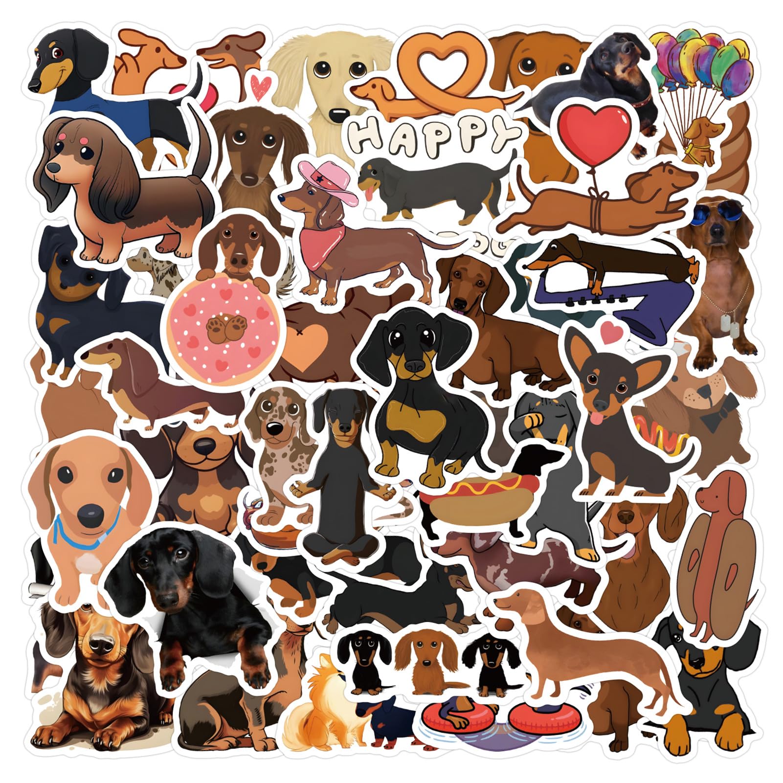 60 Pcs Kawaii Dachshund Dog Stickers Pack for Water Bottles, Sausage Pet Dogs Stickers, Puppy Waterproof Vinyl Decals for Bike Luggage Computer Laptop Scrapbook Skateboard Phone