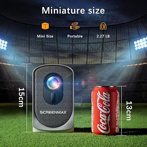 Miniatura 2 de Enfoque eléctrico SCREENMAX C7 Mini proyector con WiFi y Bluetooth, compatible con 1080P, proyector portátil para exteriores e interiores,