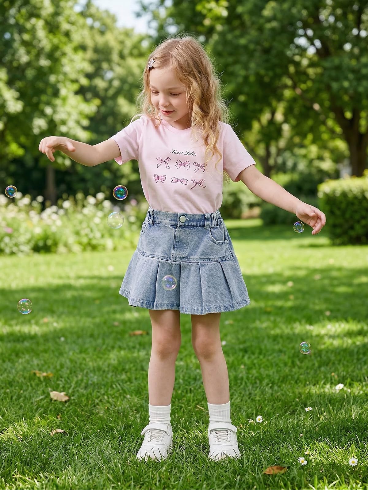 Miipat Faldas Vaqueras para Niñas Faldas-Pantalón Vaqueras de Corte Acampanado con Cintura Elástica Pantalones Cortos y Bolsillos para Niñas Pequeñas