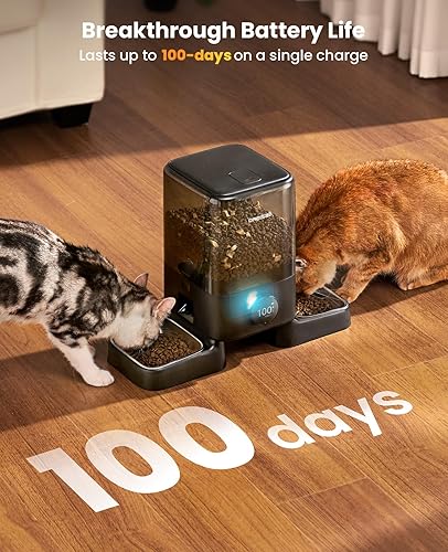 Miniatura 3 de oneisall Alimentador automático inalámbrico WiFi para gatos para 2 gatos, alimentador automático recargable de 100 días con pilas, dispensador