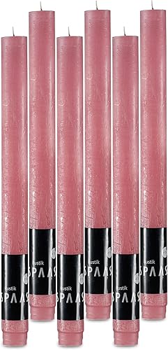 SPAAS - Juego de 6 velas rústicas de color rosa claro, sin goteo, de 10 pulgadas de alto, sin goteo, sin perfume, de larga combustión, decoración de