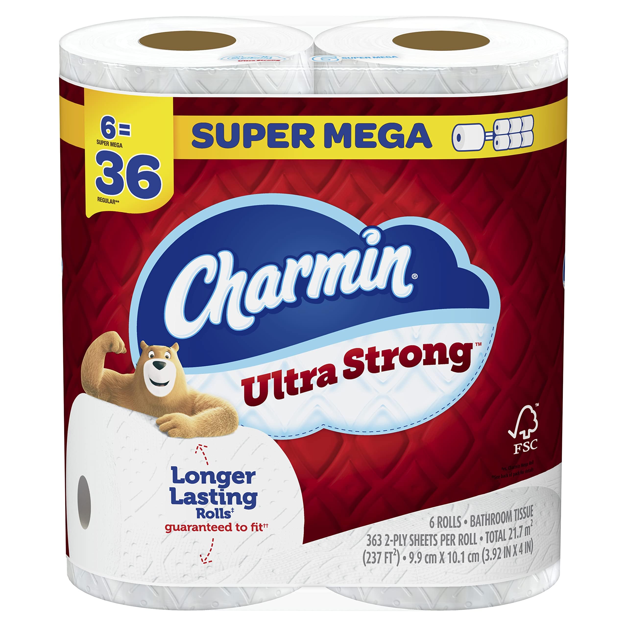 Charmin Ultra Strong Toilet Paper 6 Mega XL Rolls, 363 Sheets Per Roll (Packaging May Vary)