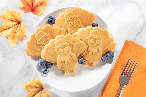Miniatura 6 de Mini waflera de pavo de Acción de Gracias, hace que el desayuno festivo sea especial para niños, adultos con bonito diseño, hierro de oblea de 4