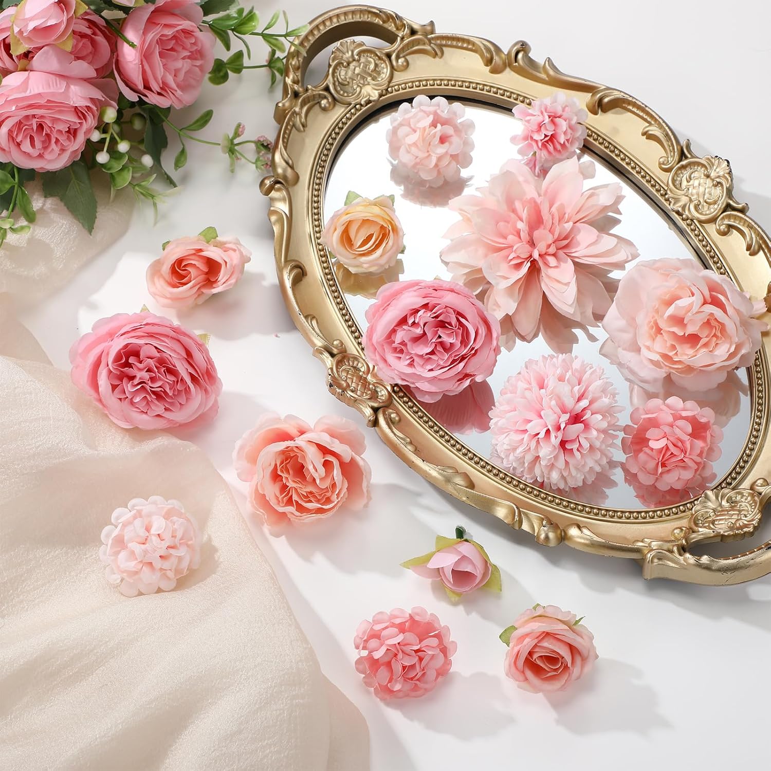 Zeyune 12 Bundles Artificial Flowers Peonies Silk Dahlia Faux Rose Fake Chamomile Hydrangea Bouquet Floral Arrangements Bulk for Home Vase Wedding Party Table Centerpiece Decoration(Pink) - Image 2