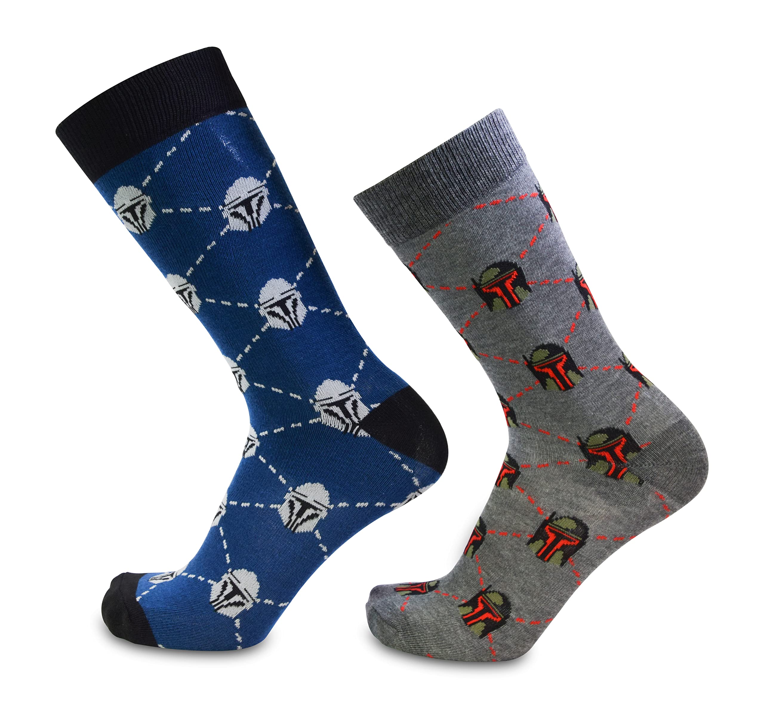 Star Wars The Mandalorian Boba Fett Head Argyle Men's 2 Pack Crew Socks