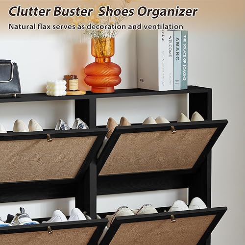 Miniatura 3 de UHMUVFM Accent - Armario de almacenamiento de zapatos con 4 cajones abatibles, armario de almacenamiento con mango de metal y base de metal,