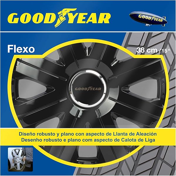 Goodyear 75507 Wheel Covers Clip 15 Inch, Black/ Silver, Set of 4 - 5