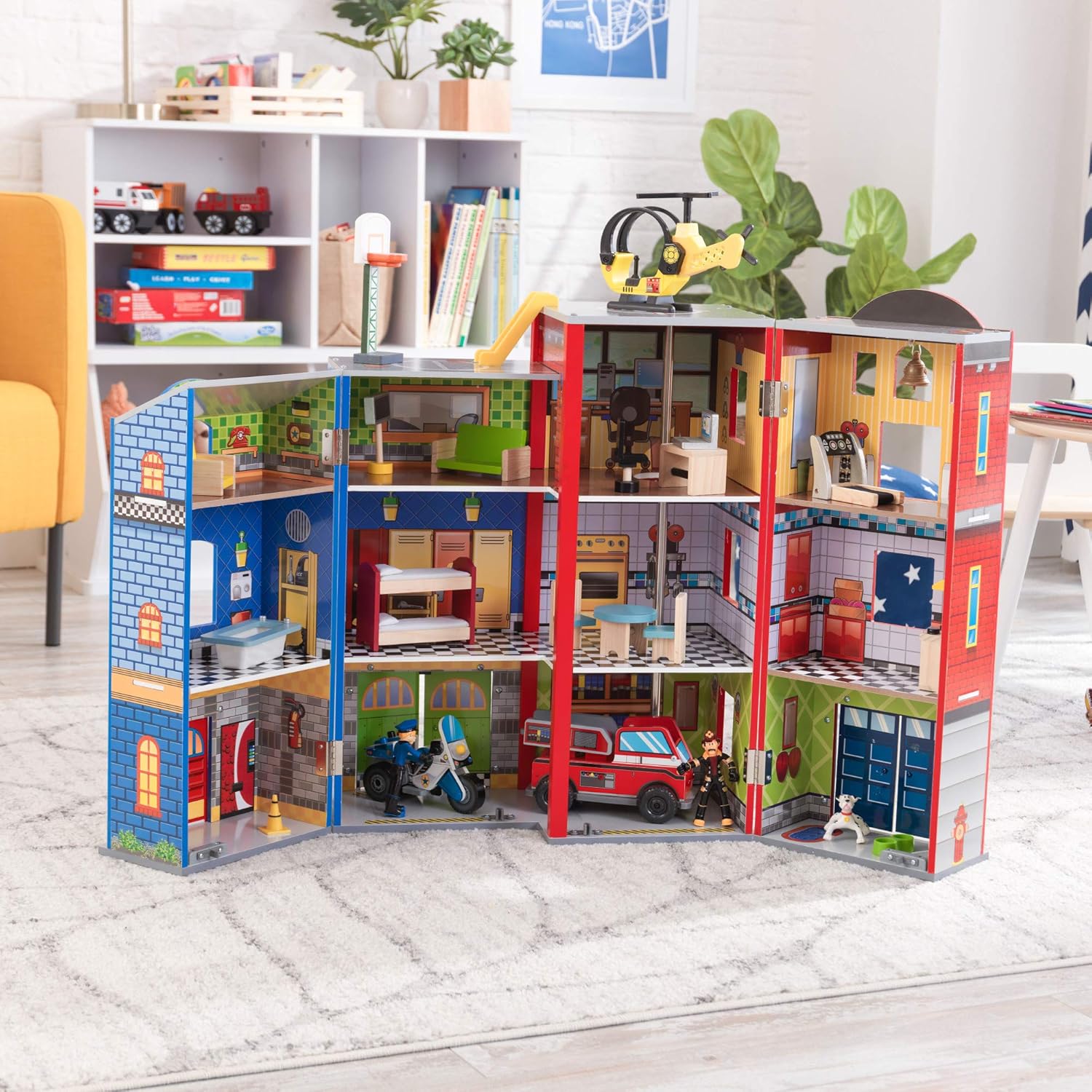 KidKraft Everyday Heroes Wooden Playset, 3-Story with 35-Piece Accessories, Foldable for Storage, Gift for Ages 3+ : Toys & Games