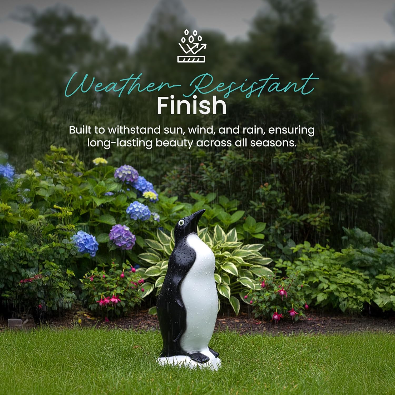 Union Products Outdoor Penguin Lawn and Garden Statue, 23" Tall Animal Figurine for Patio, Balcony, or Front Porch, White with Black Painted Accents