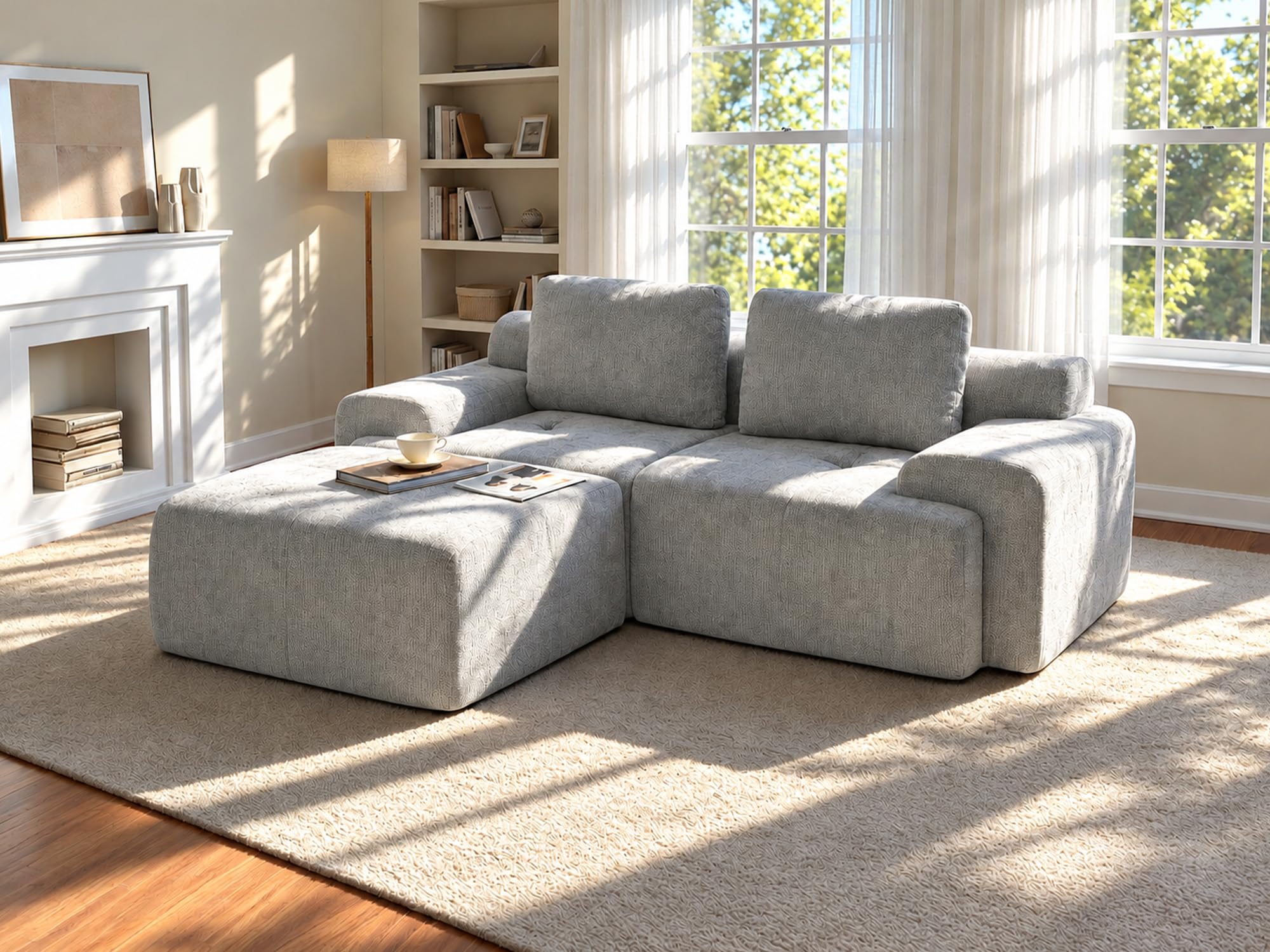 85" L Shaped Oversized Boneless Couch, Comfort Cloud Sectional Couches for Living Room, Modular Sofa High Back &amp; Extra Deep Seat, No Assembly, Soft Chenille (Light Grey, 85 inch- L shaped（2+1）)