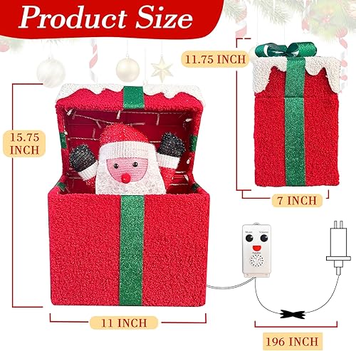 Miniatura 7 de PEIDUO Papá Noel de Navidad animado en caja de regalo iluminada, sensor de movimiento, luces decorativas de música navideña, debajo del árbol de