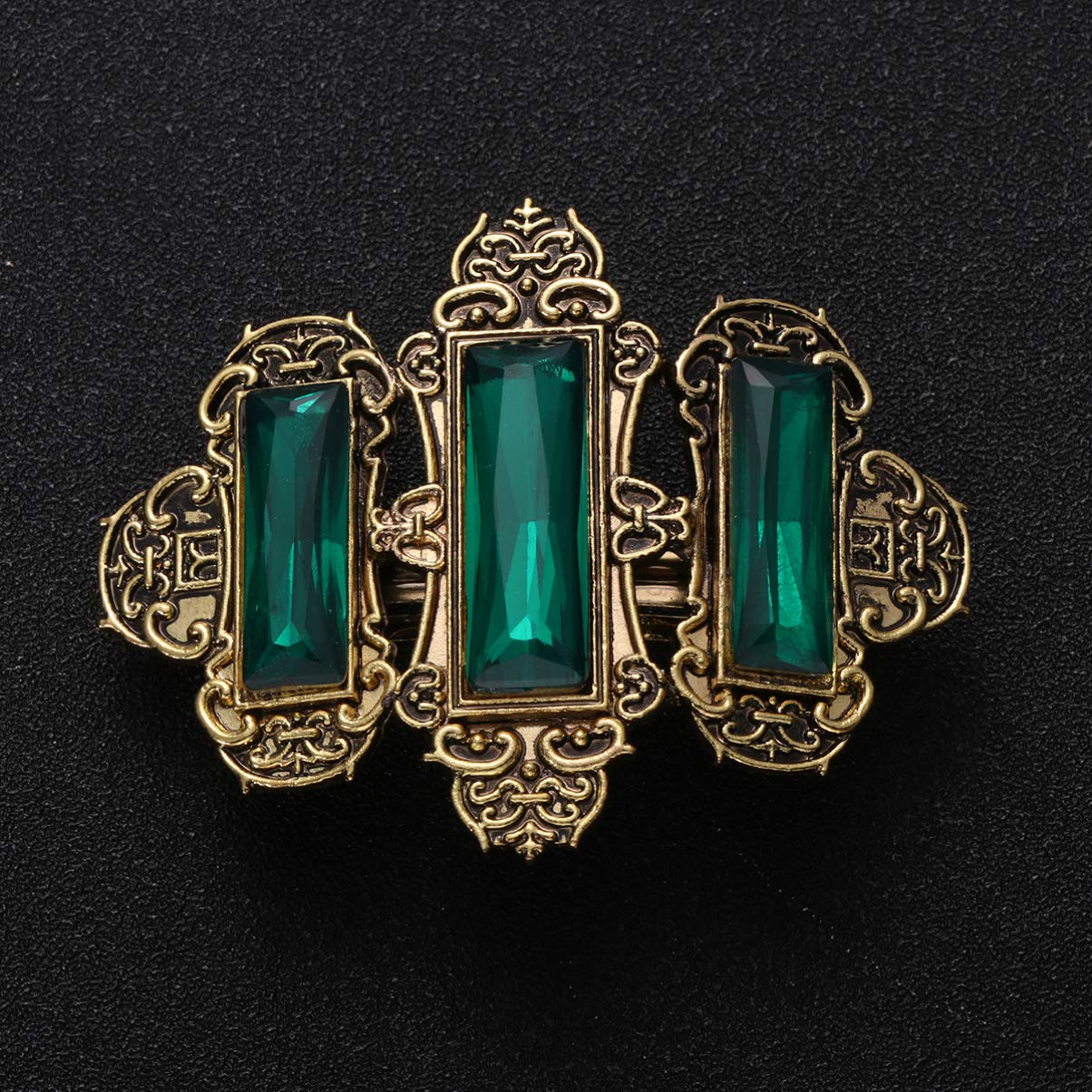 Minkissy Retro Hair Clip Metal Rhinestone Hairpin Celtic Hair Clips Viking Hair Accessories for Women Girls (Golden and Green) - Image 2