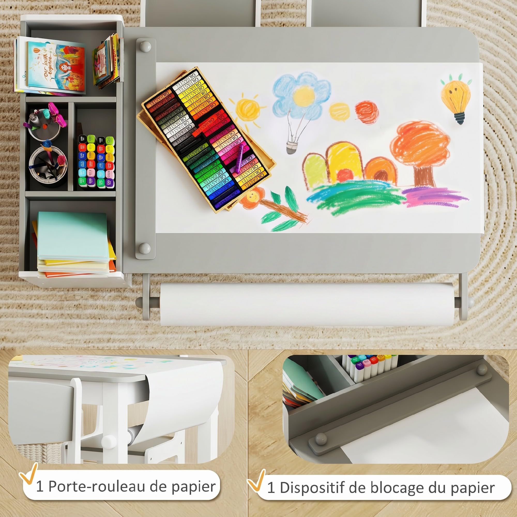 AIYAPLAY Ensemble de Table et 2 Chaises pour Enfants 3-8 Ans Gris