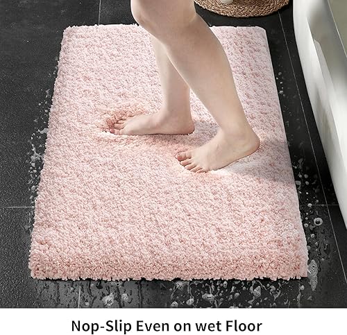 Miniatura 3 de Alfombra antideslizante y esponjosa para el piso del baño, lavable, afelpada, para lavabo y ducha, absorbente, color rosa, 20 x 32 pulgadas