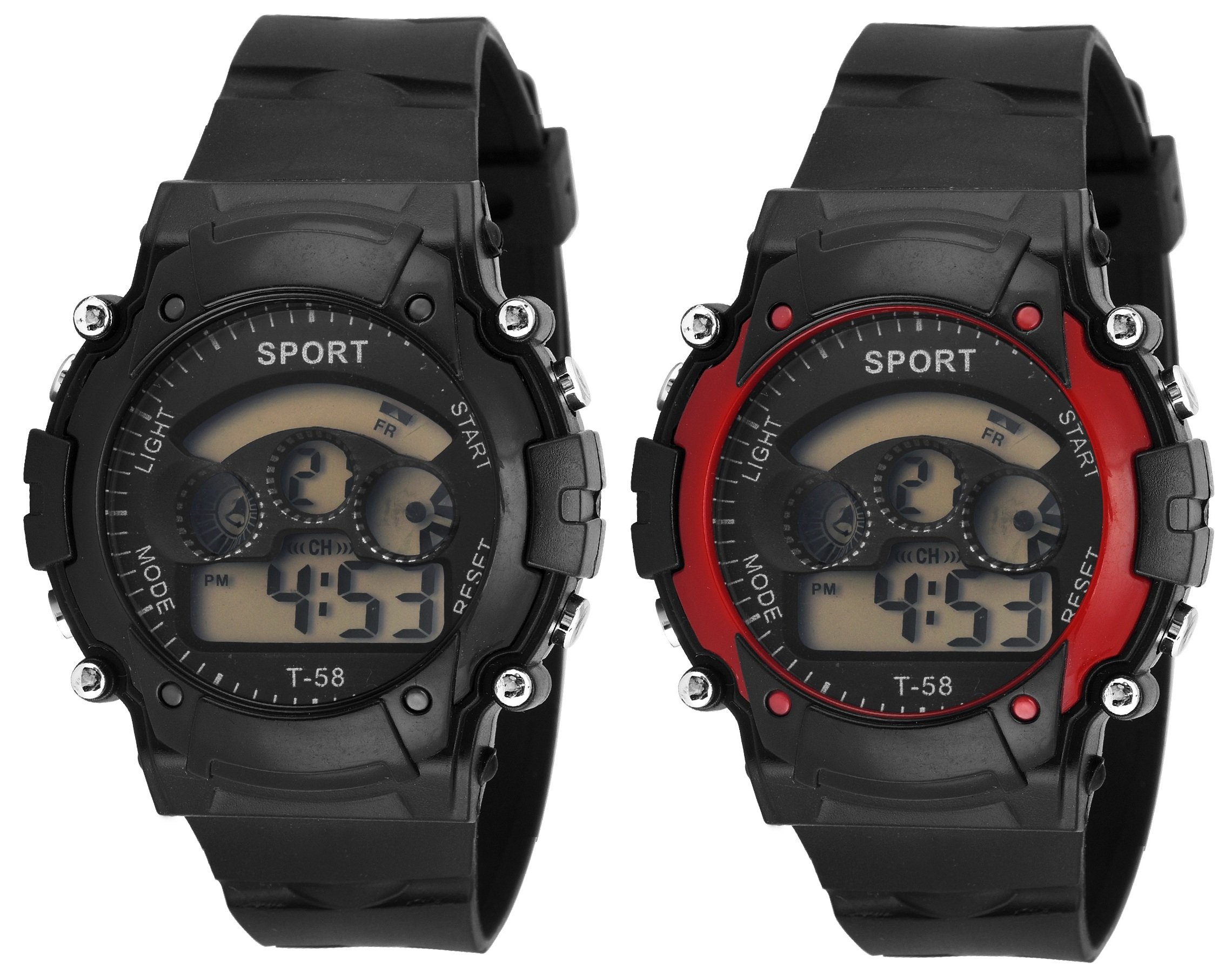 Pappi-Haunt Pack of 2 - Multifunction Sports Black & Red 7-Light Display Wrist Watch for Boys, Men (B071CZLP8F) Amazon Price History, Amazon Price Tracker