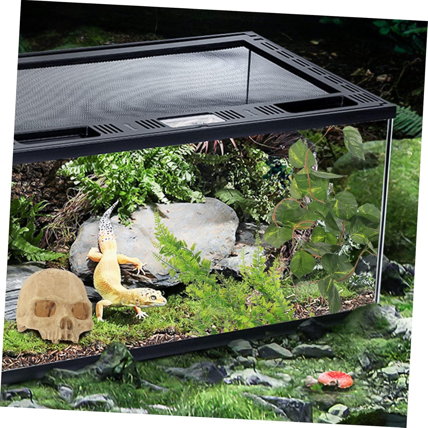 Levemolo Vivid Reptile Plant Decorative Hideout Cave for Gecko Terrarium Safe Reptile Supplies