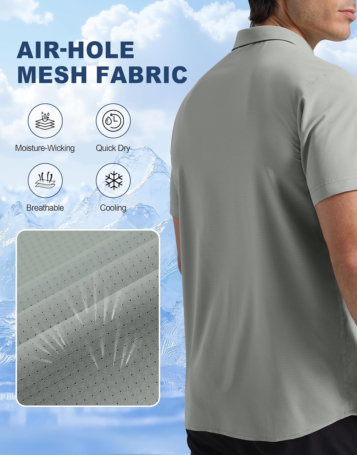 Pioneer Camp Men Fishing Shirts with Zipper Pocket UPF 50+ Lightweight Casual Short Sleeve Button Down Shirts for Men Hiking - Image 3