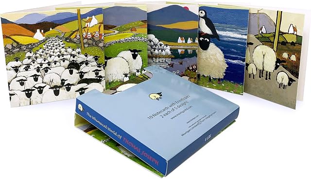 Whimsical World of Thomas Joseph Greeting Cards - 10 Sheep Notelets with envelopes - All Occasion Blank Cards - Thankyou Card, Birthday Card, Sympathy Card - Pack 3