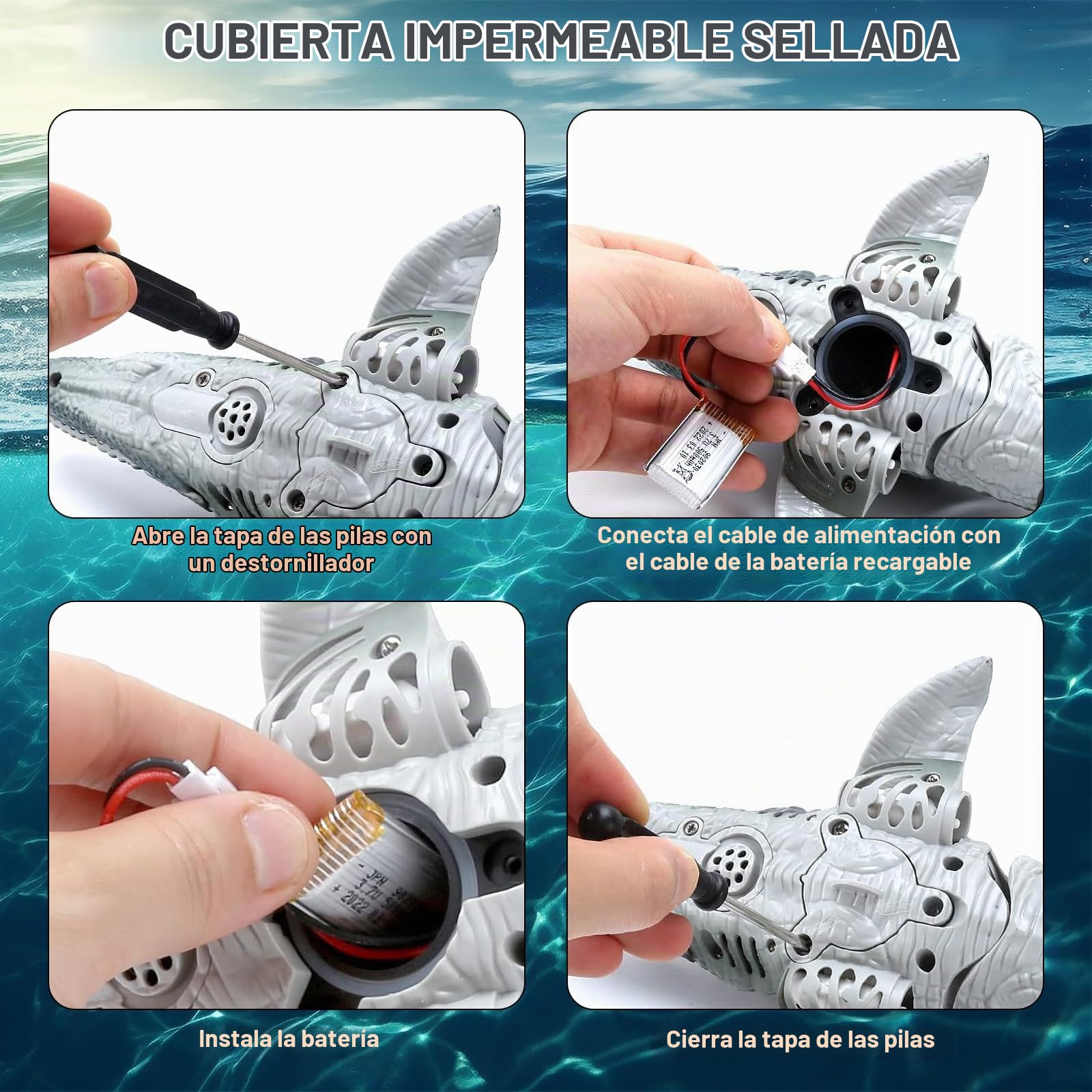 Barcos Teledirigido RC Mosasauru, 2.4GHz Impermeable Juguete del Mosasaurio De Agua con Agua pulverizadora, Dinosaurio Teledirigido Agua, Regalo para Niños Piscina, Lago, Baño (Amarillo)