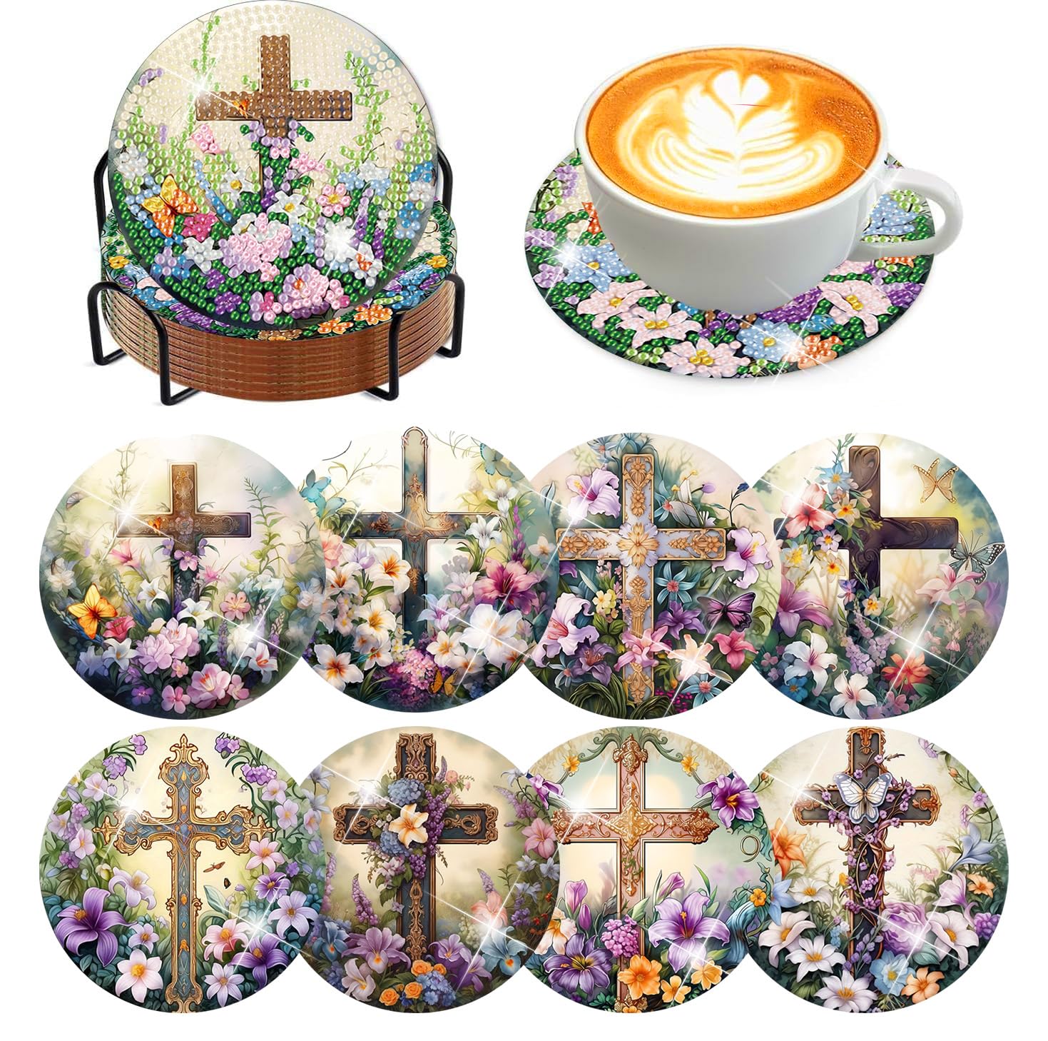 Amazon.com: 8 Pcs Diamond Art Coasters Kits for Adults - Christ Cross ...