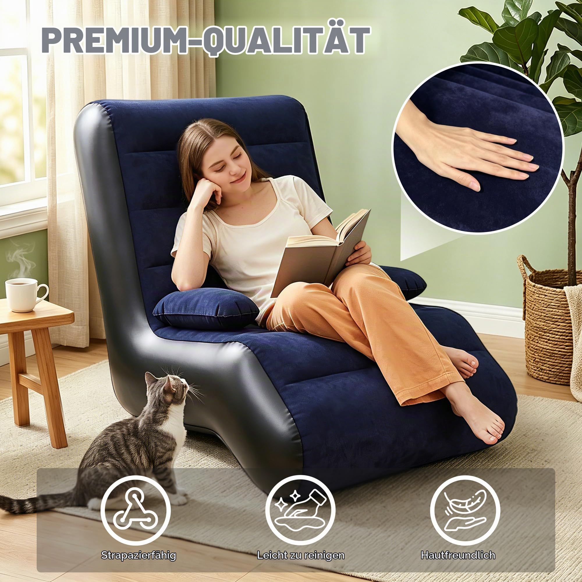 KingSom Aufblasbares Sofa, Aufblasbare Couch Größe mit Armlehne, Camping Sofa Aufblasbares Luftsofa, Wasserdichter Beflockte Oberfläche Aufblasbarer Sessel Outdoor, Tragbare Couch Aufblasbar Indoor