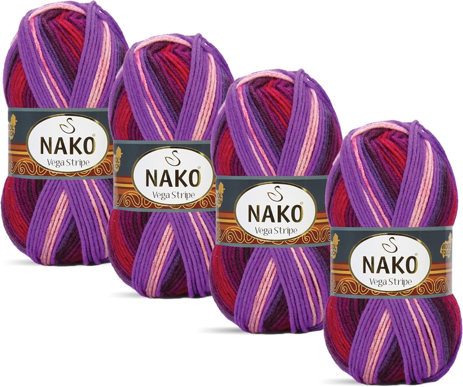 Nako Vega Stripe,(4 Ball) Each Strand (Ball) 3.53 Oz (100g),You Can Use it in Your Cardigan,Sweater,Scarf,Beret and Other Knitting (Mixed 82422)