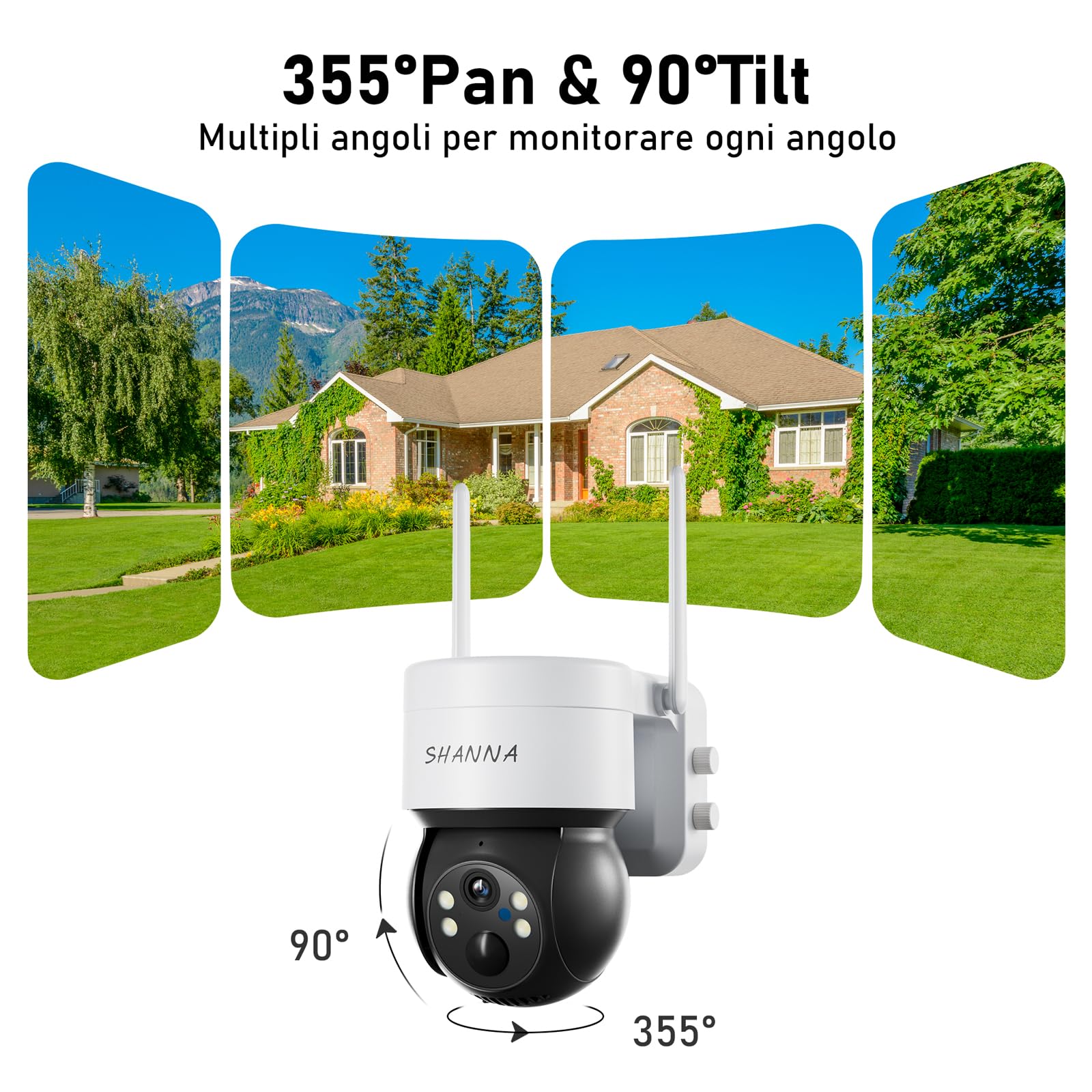 [5GHz & 2,4GHz] Telecamera Pannello Solare, 2K 4MP Telecamera Wi-Fi Esterno con Pannello Solare da 6W,7800mAh Batteria,Faro,Rilevamento del movimento AI, Visione notturna a colori, Audio bidirezionale