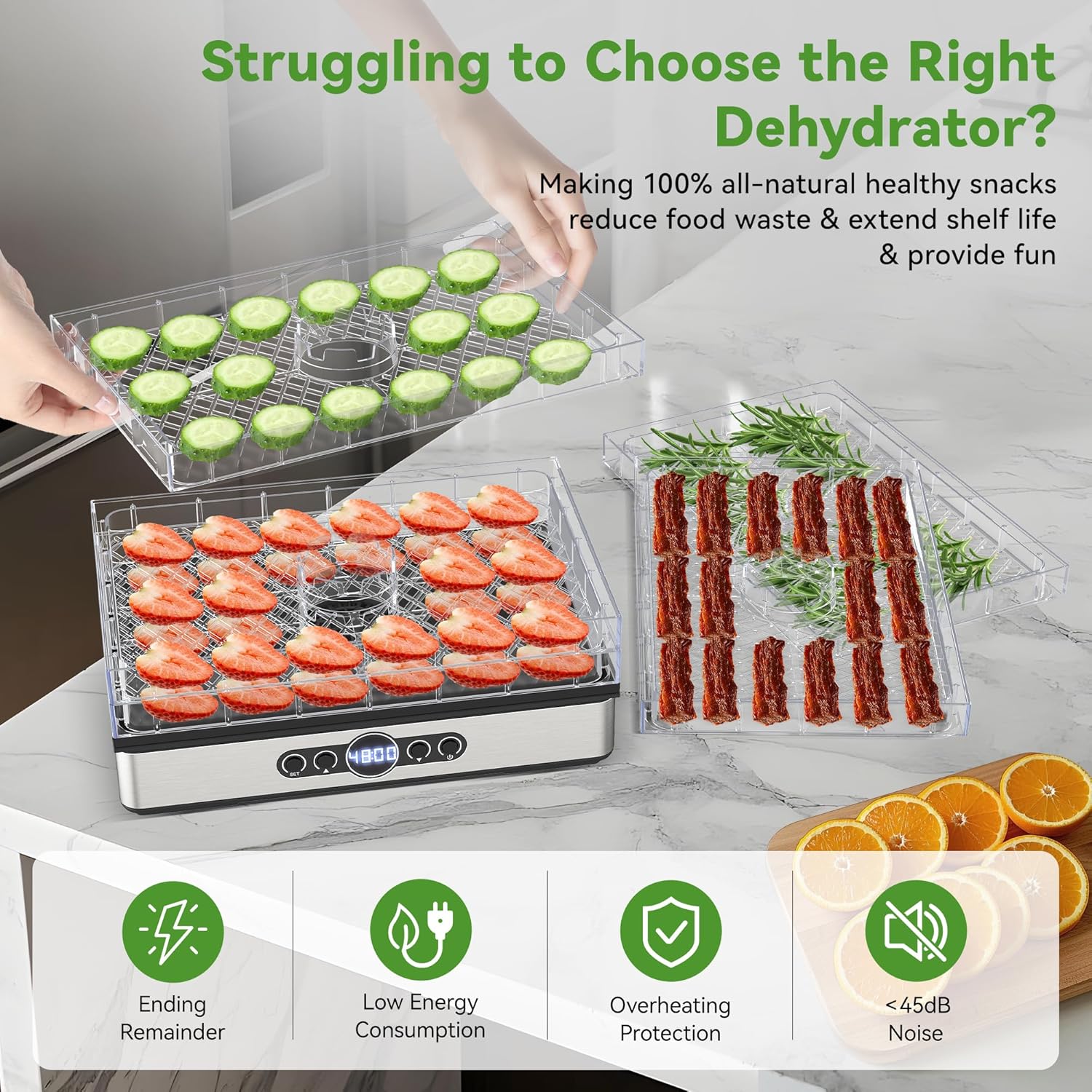 Food Dehydrator for Jerky, 5 BPA-Free Trays 400W Compact Dehydrator Machine for Meat, Fruits, Mushroom, Herbs, Dog Treats, Digital Adjustable Timer & Temperature Control, Recipes included