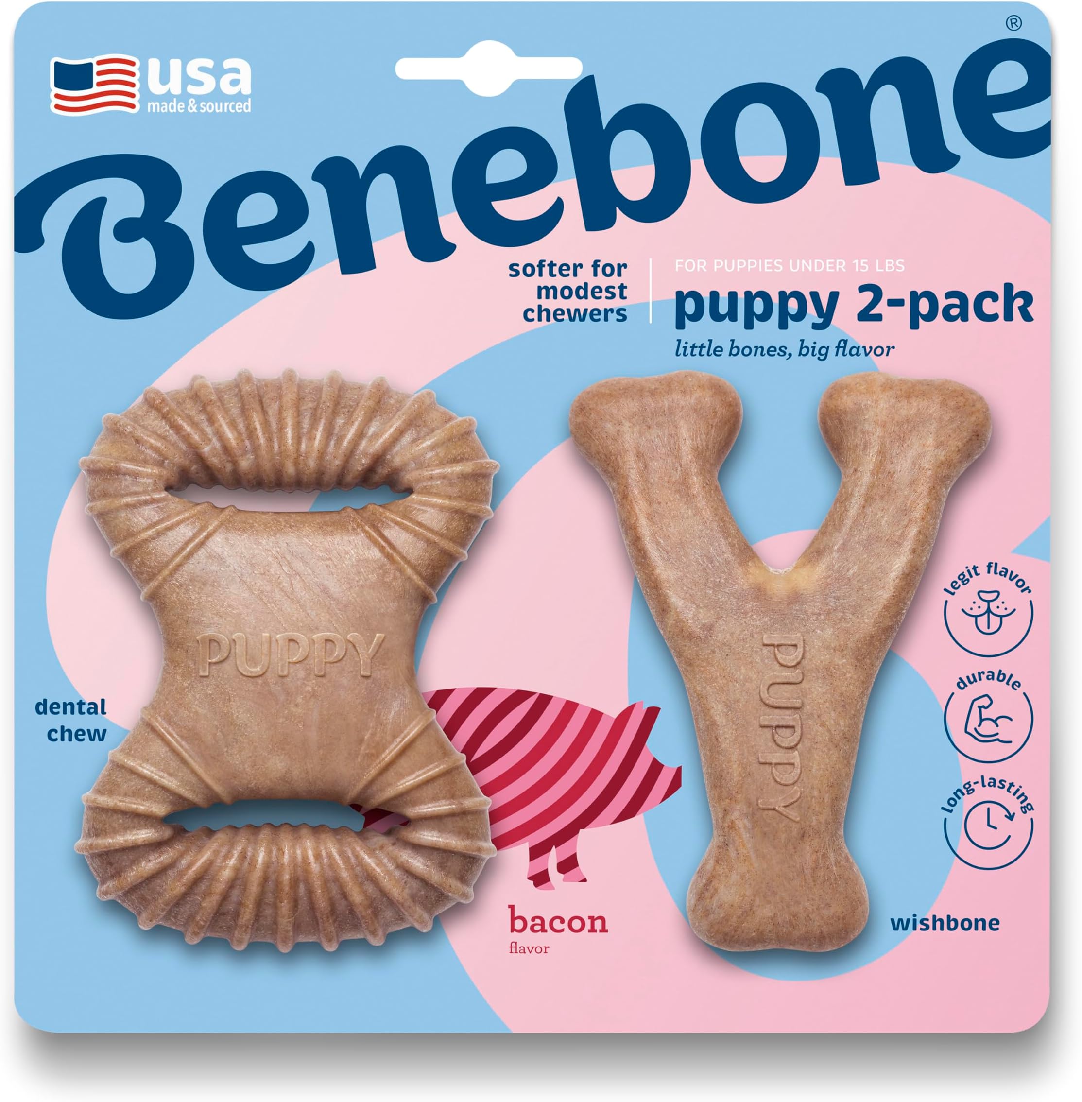 Puppy Pack Dental Chew and Wishbone Bacon Flavor 2 Pack