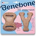 Benebone Puppy 2-Pack Dental Chew/Wishbone Dog Chew Toys, Made in USA, Real Bacon Flavor
